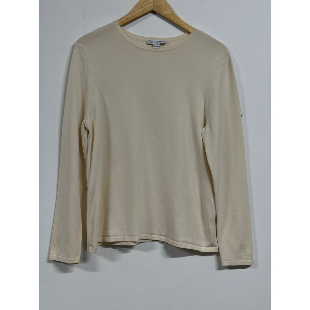 Pendleton Women's Large Silk Blend Long Sleeve Sweater Ivory Cream Crewneck